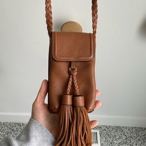 Rebecca Minkoff Leather Phone Crossbody with Tassels – Cognac